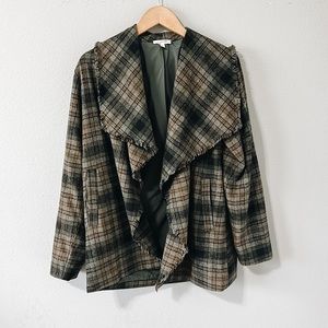 Mystree Green/Orange Plaid Raw Edge Blazer Jacket Medium